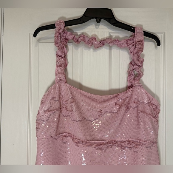 GANNI NWT pink mini party sequins dress with ruffle straps- size EU 46- US 14/16 - Picture 9 of 16